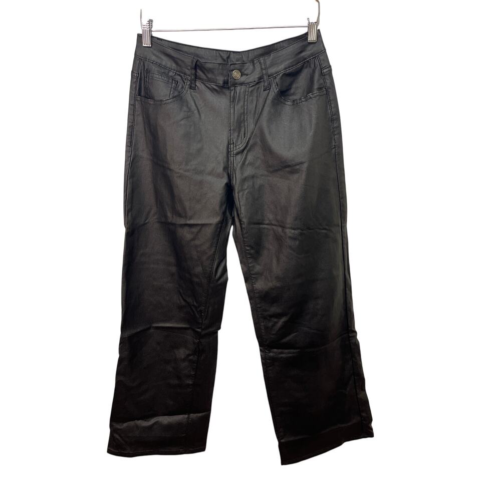 SHEIN Black Coated High Waisted Straight Leg Pants Womens Size 8/10 Faux Leather